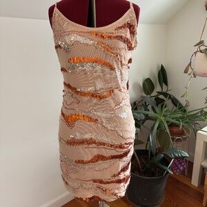 Urban Outfitters Style Nude Metallic Sequin Mini Party Dress